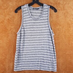 T ALEXANDER WANG Womens Top Medium Gray Stripe Tank Pullover Linen
